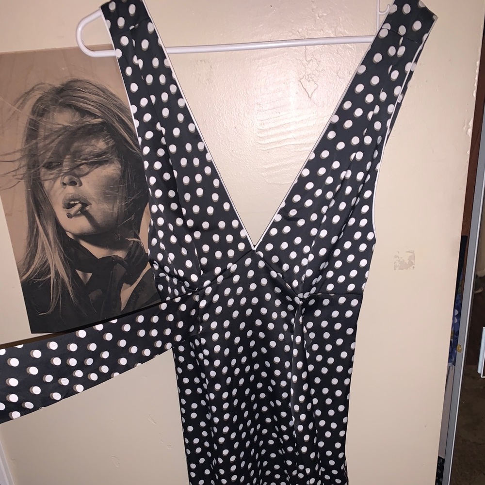 Deep v polka dot dress with high slit